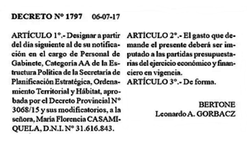 decreto 1797 Maria Florencia Casamiquela