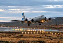Un P-3C Orion de la Armada realizó durante toda la semana vuelos de adiestramiento desde Río Grande